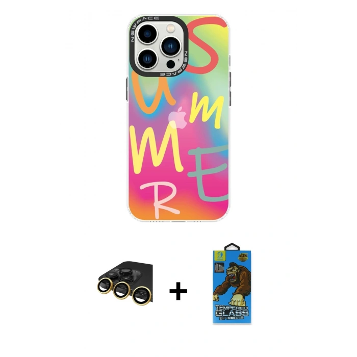 MARSİLYAN™- iPhone 14 Pro Kılıf Siluet Çizgi Koleksiyonu - Siyah 18D Cam Ekran Koruyucu + Raze Metal Kamera Lens - GD