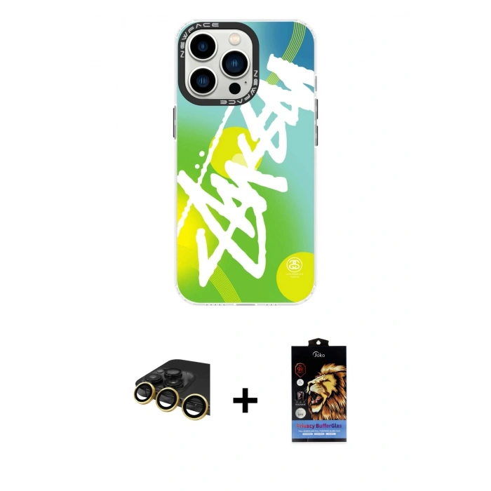 MARSİLYAN™- iPhone 14 Pro Kılıf Siluet Çizgi Koleksiyonu - Siyah Buffer Hayalet Cam Ekran Koruyucu + Raze Metal Kamera Lens - GD