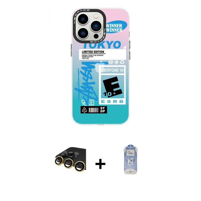 MARSİLYAN™- iPhone 14 Pro Kılıf Siluet Çizgi Koleksiyonu - Siyah Joko Magic 5D Cam + Raze Metal Kamera Lens - GD