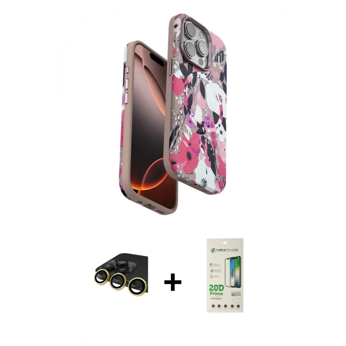 MARSİLYAN™- iPhone 14 Pro Kılıf Siluet Doku - Siyah 20D Premium Cam Ekran Koruyucu + Raze Metal Kamera Lens - GD