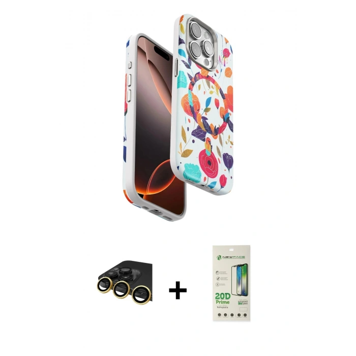 MARSİLYAN™- iPhone 14 Pro Kılıf Siluet Doku - Siyah 20D Premium Cam Ekran Koruyucu + Raze Metal Kamera Lens - GD
