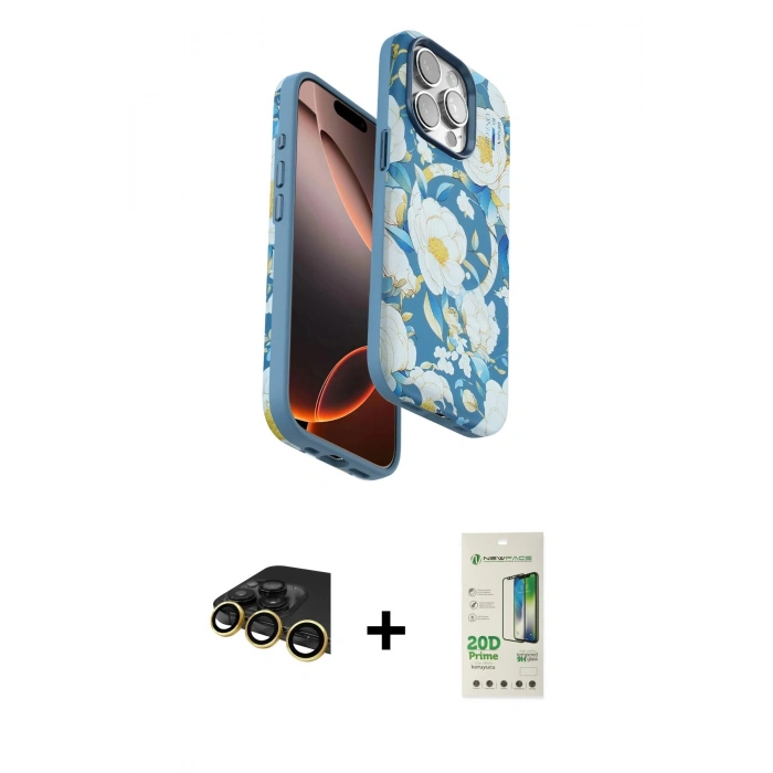 MARSİLYAN™- iPhone 14 Pro Kılıf Siluet Doku - Siyah 20D Premium Cam Ekran Koruyucu + Raze Metal Kamera Lens - GD