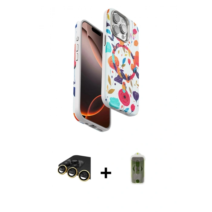 MARSİLYAN™- iPhone 14 Pro Kılıf Siluet Doku - Siyah Joko Magic 5D Hayalet Cam + Raze Metal Kamera Lens - GD