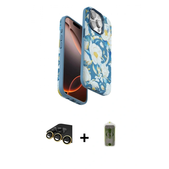 MARSİLYAN™- iPhone 14 Pro Kılıf Siluet Doku - Siyah Joko Magic 5D Hayalet Cam + Raze Metal Kamera Lens - GD