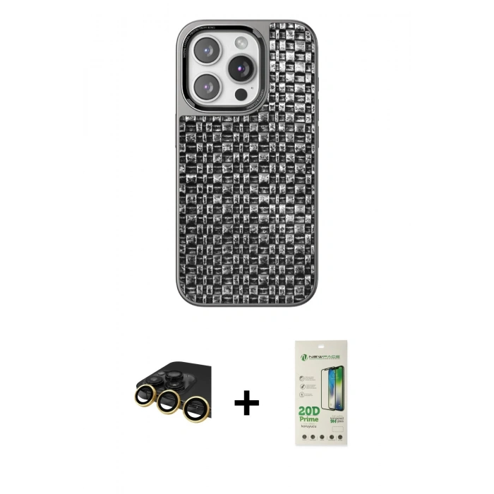 MARSİLYAN™- iPhone 14 Pro Kılıf Siluet Form Serisi - Siyah 20D Premium Cam Ekran Koruyucu + Raze Metal Kamera Lens - GD