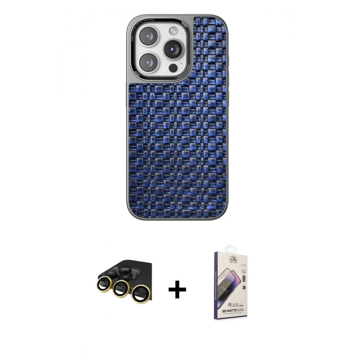 MARSİLYAN™- iPhone 14 Pro Kılıf Siluet Form Serisi - Siyah Bilvis 3D Mat Cam Ekran Koruyucu + Raze Metal Kamera Lens - GD