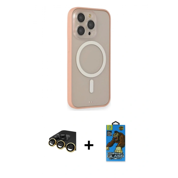 MARSİLYAN™- iPhone 14 Pro Kılıf Siluet Işık Koleksiyonu - Siyah 18D Cam Ekran Koruyucu + Raze Metal Kamera Lens - GD