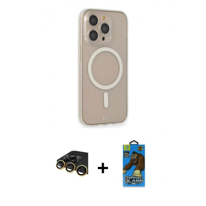 MARSİLYAN™- iPhone 14 Pro Kılıf Siluet Işık Koleksiyonu - Siyah 18D Cam Ekran Koruyucu + Raze Metal Kamera Lens - GD