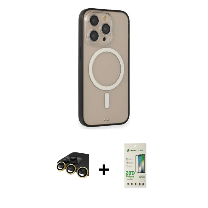 MARSİLYAN™- iPhone 14 Pro Kılıf Siluet Işık Koleksiyonu - Siyah 20D Premium Cam Ekran Koruyucu + Raze Metal Kamera Lens - GD