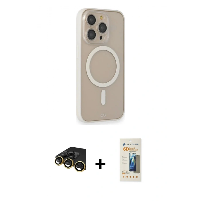 MARSİLYAN™- iPhone 14 Pro Kılıf Siluet Işık Koleksiyonu - Siyah 6D Mat Seramik Hayalet Nano Ekran Koruyucu + Raze Metal Kamera Lens - GD