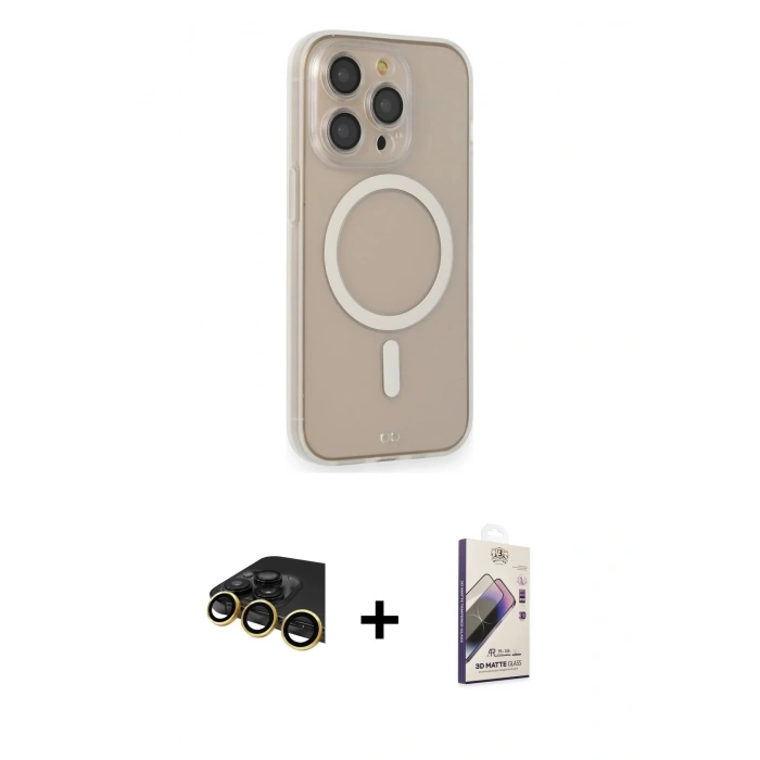 MARSİLYAN™- iPhone 14 Pro Kılıf Siluet Işık Koleksiyonu - Siyah Bilvis 3D Mat Cam Ekran Koruyucu + Raze Metal Kamera Lens - GD