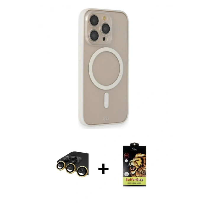 MARSİLYAN™- iPhone 14 Pro Kılıf Siluet Işık Koleksiyonu - Siyah Buffer Cam Ekran Koruyucu + Raze Metal Kamera Lens - GD