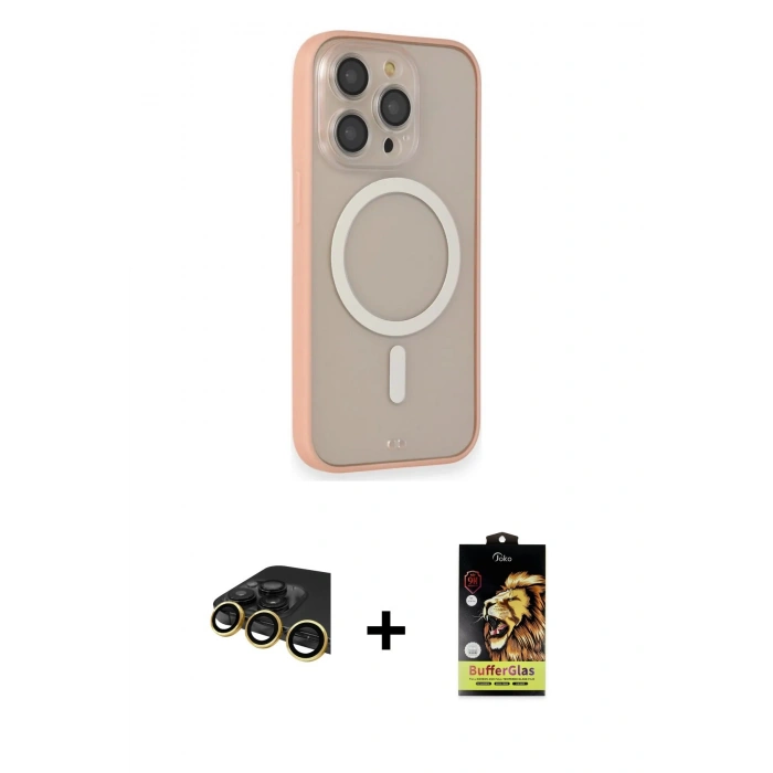 MARSİLYAN™- iPhone 14 Pro Kılıf Siluet Işık Koleksiyonu - Siyah Buffer Cam Ekran Koruyucu + Raze Metal Kamera Lens - GD
