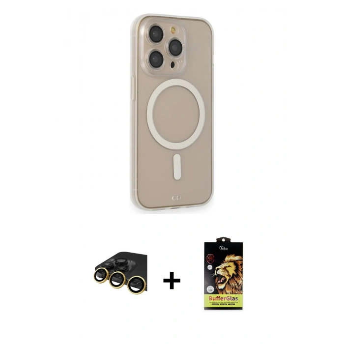 MARSİLYAN™- iPhone 14 Pro Kılıf Siluet Işık Koleksiyonu - Siyah Buffer Cam Ekran Koruyucu + Raze Metal Kamera Lens - GD