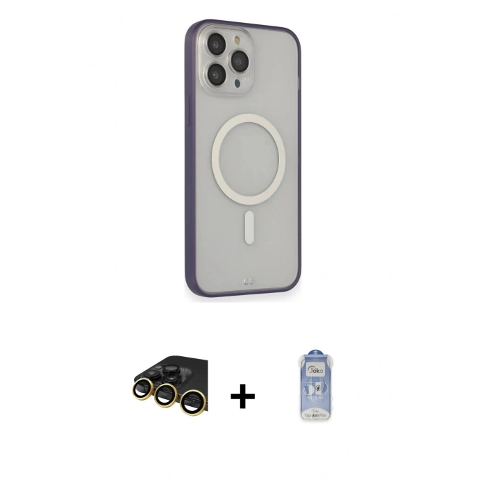 MARSİLYAN™- iPhone 14 Pro Kılıf Siluet Işık Koleksiyonu - Siyah Joko Magic 5D Cam + Gold Raze Metal Kamera Lens