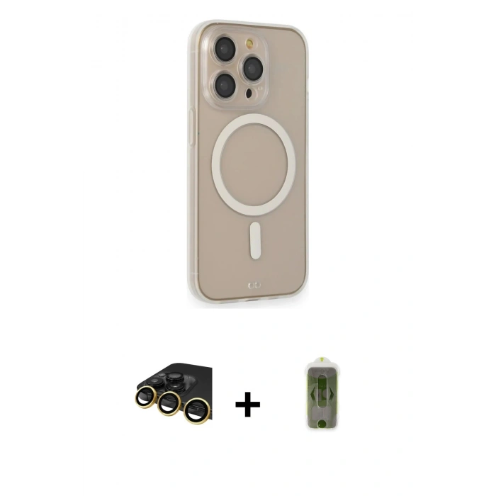 MARSİLYAN™- iPhone 14 Pro Kılıf Siluet Işık Koleksiyonu - Siyah Joko Magic 5D Hayalet Cam + Gold Raze Metal Kamera Lens