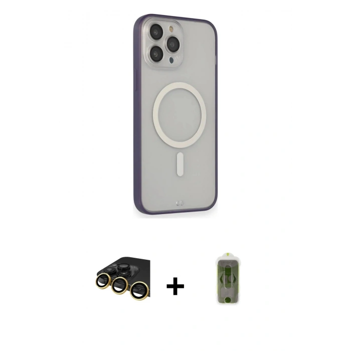 MARSİLYAN™- iPhone 14 Pro Kılıf Siluet Işık Koleksiyonu - Siyah Joko Magic 5D Hayalet Cam + Gold Raze Metal Kamera Lens