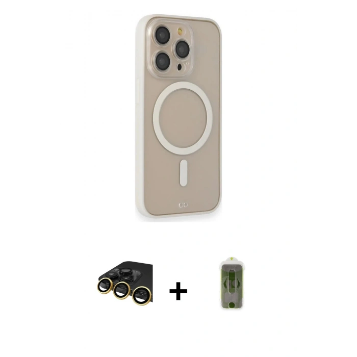 MARSİLYAN™- iPhone 14 Pro Kılıf Siluet Işık Koleksiyonu - Siyah Joko Magic 5D Hayalet Cam + Gold Raze Metal Kamera Lens