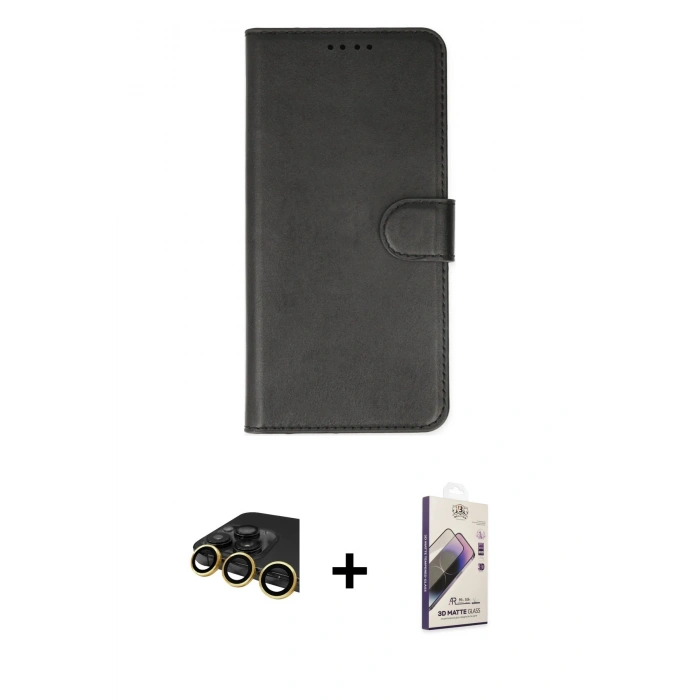 MARSİLYAN™- iPhone 14 Pro Kılıf Siluet Işık Serisi - Siyah Bilvis 3D Mat Cam Ekran Koruyucu + Raze Metal Kamera Lens - GD