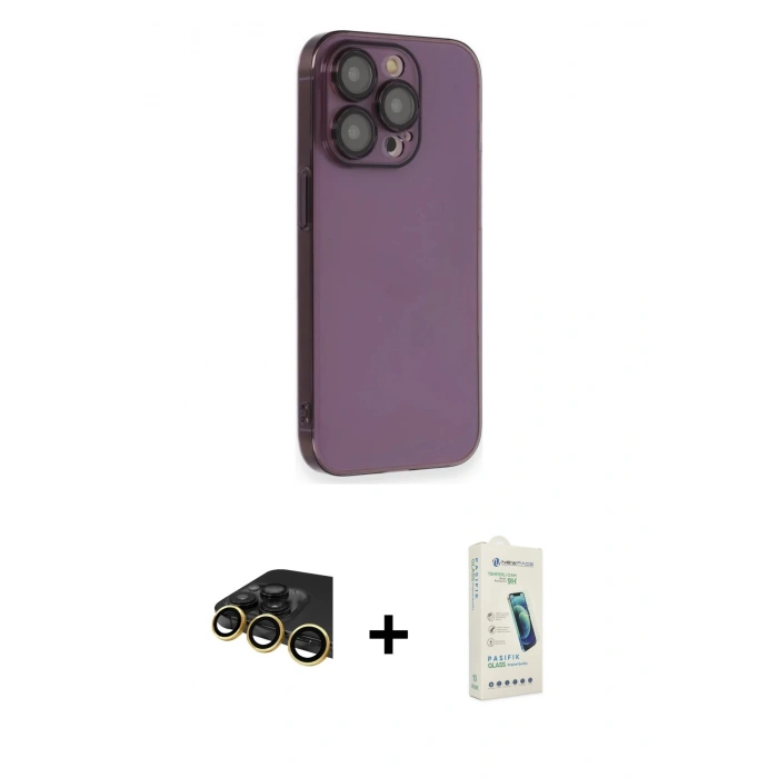 MARSİLYAN™- iPhone 14 Pro Kılıf Siluet Minimal Özel Seri - Şeffaf Pasifik Cam Ekran Koruyucu + Raze Metal Kamera Lens - GD