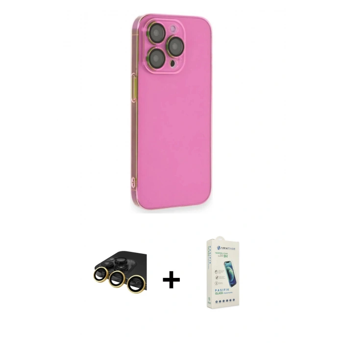 MARSİLYAN™- iPhone 14 Pro Kılıf Siluet Minimal Özel Seri - Şeffaf Pasifik Cam Ekran Koruyucu + Raze Metal Kamera Lens - GD