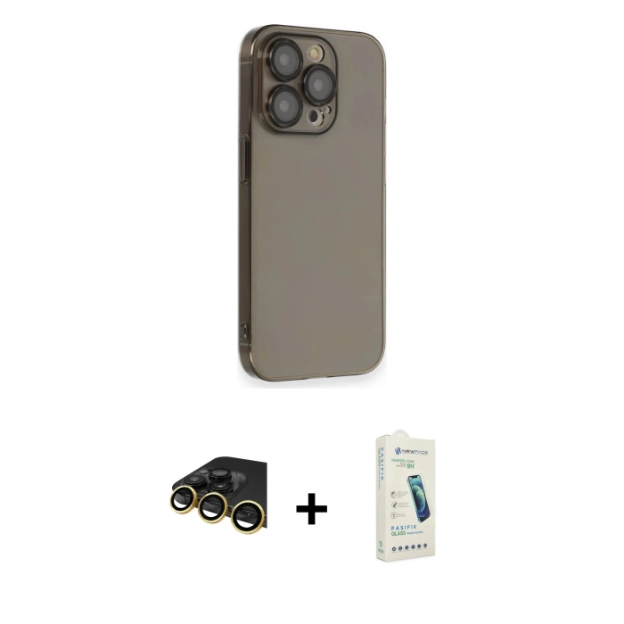 MARSİLYAN™- iPhone 14 Pro Kılıf Siluet Minimal Özel Seri - Şeffaf Pasifik Cam Ekran Koruyucu + Raze Metal Kamera Lens - GD