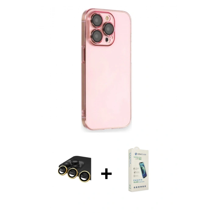 MARSİLYAN™- iPhone 14 Pro Kılıf Siluet Minimal Özel Seri - Şeffaf Pasifik Cam Ekran Koruyucu + Raze Metal Kamera Lens - GD