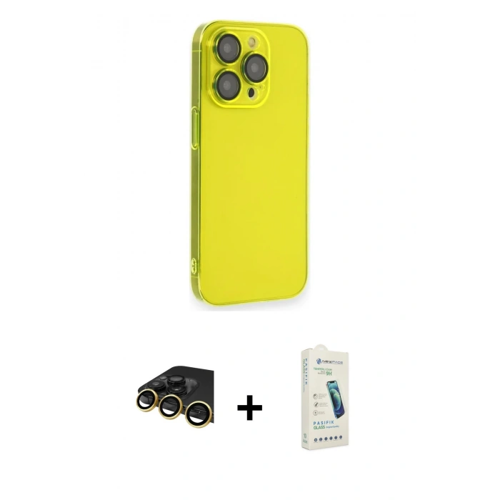 MARSİLYAN™- iPhone 14 Pro Kılıf Siluet Minimal Özel Seri - Şeffaf Pasifik Cam Ekran Koruyucu + Raze Metal Kamera Lens - GD