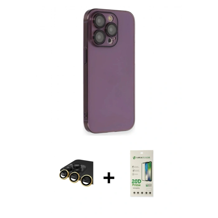 MARSİLYAN™- iPhone 14 Pro Kılıf Siluet Minimal Özel Seri - Siyah 20D Premium Cam Ekran Koruyucu + Raze Metal Kamera Lens - GD