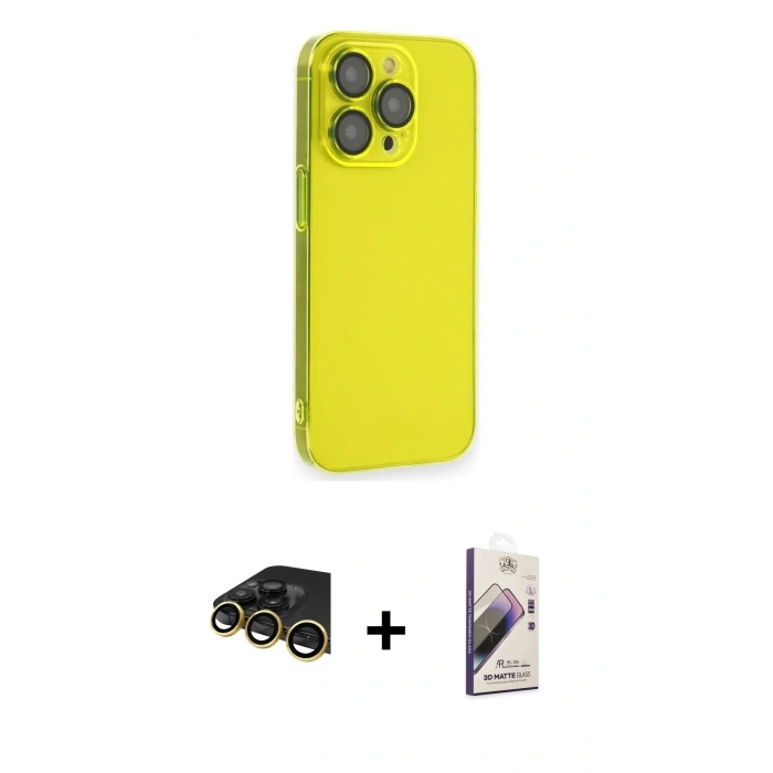 MARSİLYAN™- iPhone 14 Pro Kılıf Siluet Minimal Özel Seri - Siyah Bilvis 3D Mat Cam Ekran Koruyucu + Raze Metal Kamera Lens - GD