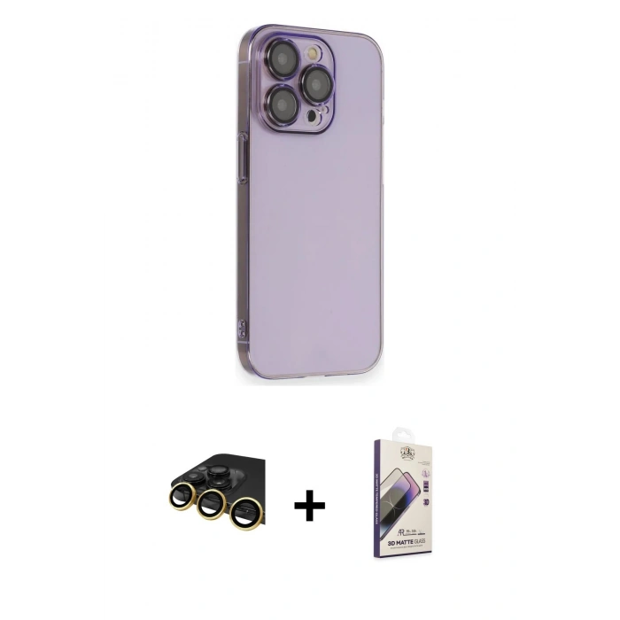 MARSİLYAN™- iPhone 14 Pro Kılıf Siluet Minimal Özel Seri - Siyah Bilvis 3D Mat Cam Ekran Koruyucu + Raze Metal Kamera Lens - GD