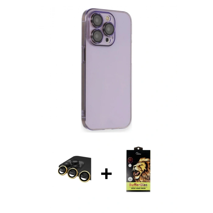 MARSİLYAN™- iPhone 14 Pro Kılıf Siluet Minimal Özel Seri - Siyah Buffer Cam Ekran Koruyucu + Raze Metal Kamera Lens - GD