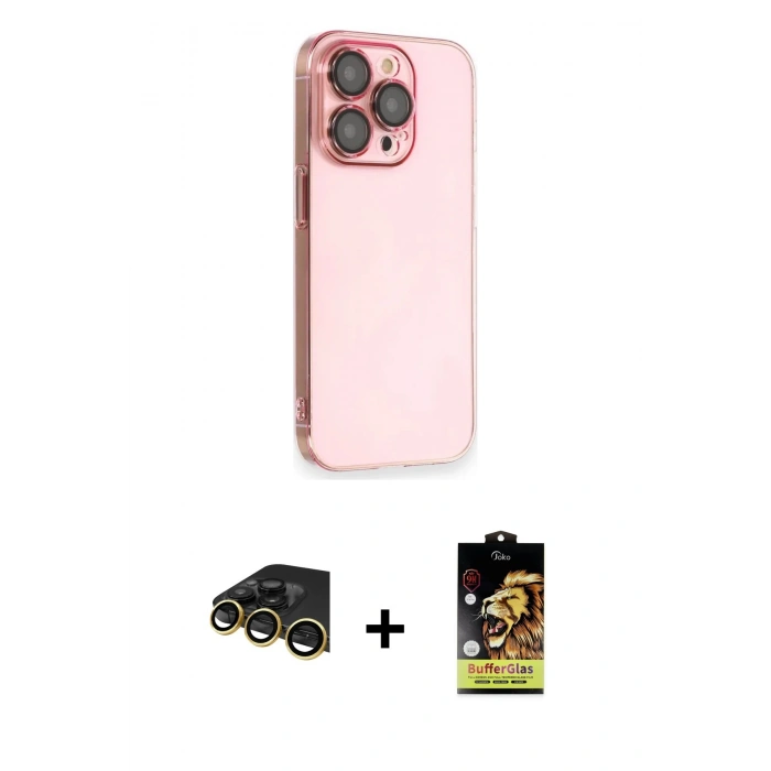 MARSİLYAN™- iPhone 14 Pro Kılıf Siluet Minimal Özel Seri - Siyah Buffer Cam Ekran Koruyucu + Raze Metal Kamera Lens - GD