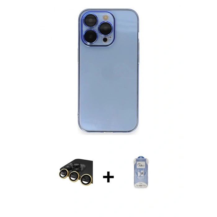 MARSİLYAN™- iPhone 14 Pro Kılıf Siluet Minimal Özel Seri - Siyah Joko Magic 5D Cam + Gold Raze Metal Kamera Lens