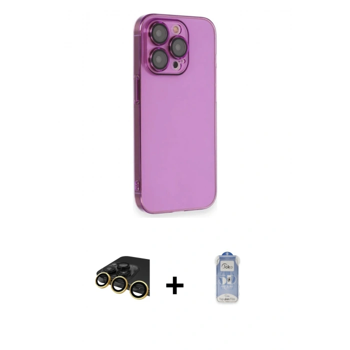 MARSİLYAN™- iPhone 14 Pro Kılıf Siluet Minimal Özel Seri - Siyah Joko Magic 5D Cam + Gold Raze Metal Kamera Lens