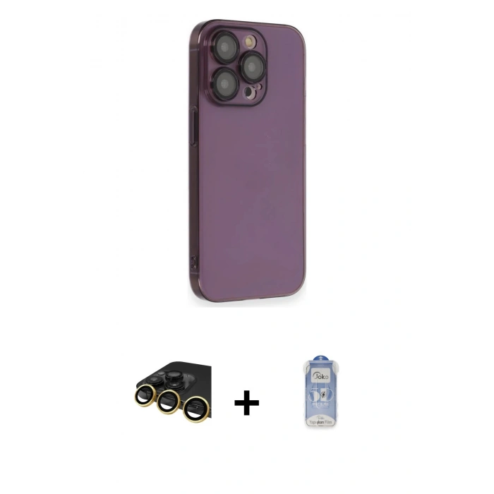 MARSİLYAN™- iPhone 14 Pro Kılıf Siluet Minimal Özel Seri - Siyah Joko Magic 5D Cam + Raze Metal Kamera Lens - GD