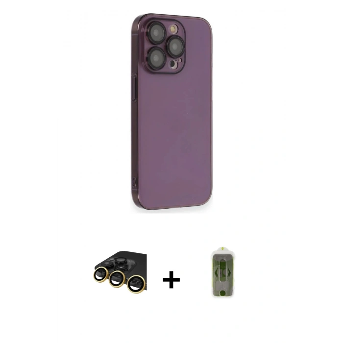 MARSİLYAN™- iPhone 14 Pro Kılıf Siluet Minimal Özel Seri - Siyah Joko Magic 5D Hayalet Cam + Raze Metal Kamera Lens - GD