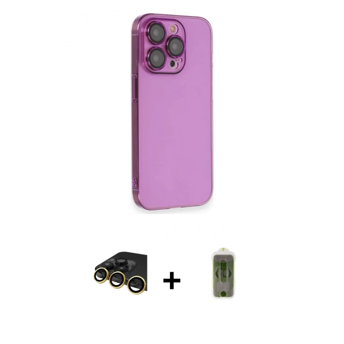 MARSİLYAN™- iPhone 14 Pro Kılıf Siluet Minimal Özel Seri - Siyah Joko Magic 5D Hayalet Cam + Raze Metal Kamera Lens - GD