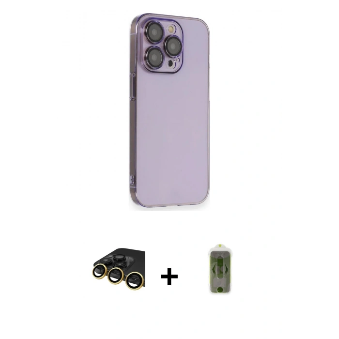 MARSİLYAN™- iPhone 14 Pro Kılıf Siluet Minimal Özel Seri - Siyah Joko Magic 5D Hayalet Cam + Raze Metal Kamera Lens - GD