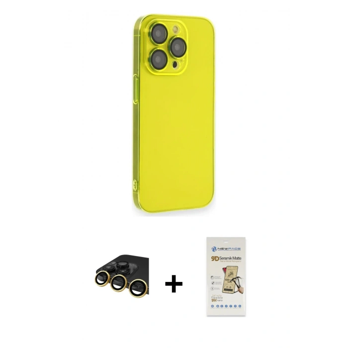 MARSİLYAN™- iPhone 14 Pro Kılıf Siluet Minimal Özel Seri - Siyah Mat Seramik Nano Ekran Koruyucu + Raze Metal Kamera Lens - GD