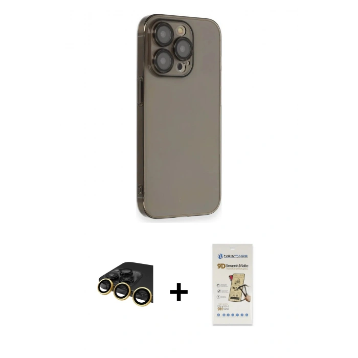 MARSİLYAN™- iPhone 14 Pro Kılıf Siluet Minimal Özel Seri - Siyah Mat Seramik Nano Ekran Koruyucu + Raze Metal Kamera Lens - GD