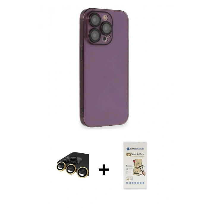 MARSİLYAN™- iPhone 14 Pro Kılıf Siluet Minimal Özel Seri - Siyah Mat Seramik Nano Ekran Koruyucu + Raze Metal Kamera Lens - GD