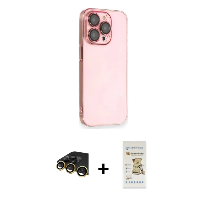MARSİLYAN™- iPhone 14 Pro Kılıf Siluet Minimal Özel Seri - Siyah Mat Seramik Nano Ekran Koruyucu + Raze Metal Kamera Lens - GD