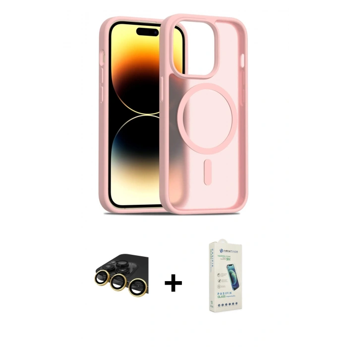 MARSİLYAN™- iPhone 14 Pro Kılıf Siluet Minimal Prime - Şeffaf Pasifik Cam Ekran Koruyucu + Raze Metal Kamera Lens - GD