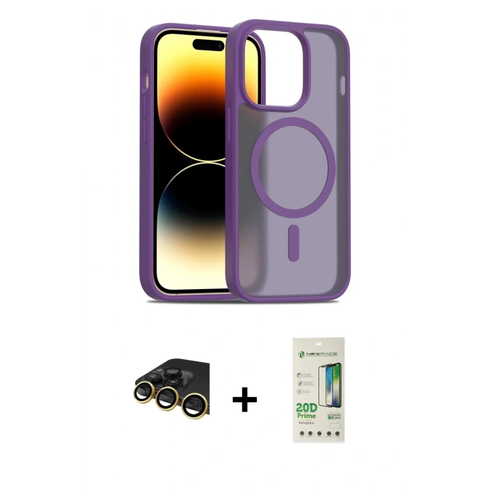 MARSİLYAN™- iPhone 14 Pro Kılıf Siluet Minimal Prime - Siyah 20D Premium Cam Ekran Koruyucu + Raze Metal Kamera Lens - GD