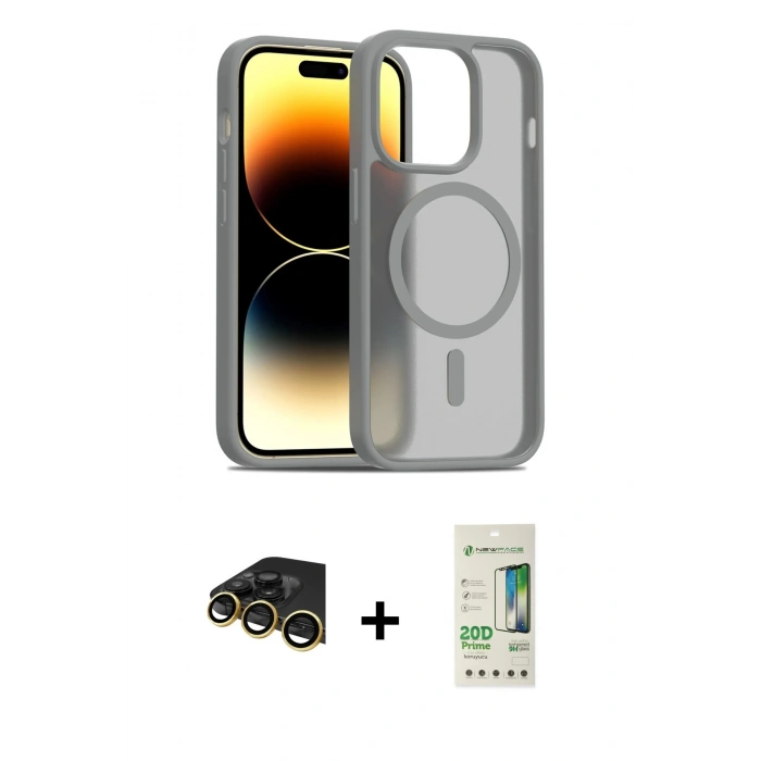 MARSİLYAN™- iPhone 14 Pro Kılıf Siluet Minimal Prime - Siyah 20D Premium Cam Ekran Koruyucu + Raze Metal Kamera Lens - GD