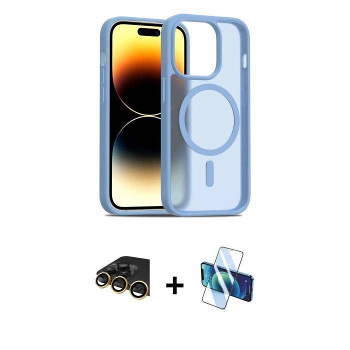 MARSİLYAN™- iPhone 14 Pro Kılıf Siluet Minimal Prime - Siyah 3D Antistatik Cam Ekran Koruyucu + Raze Metal Kamera Lens - GD