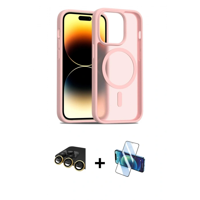 MARSİLYAN™- iPhone 14 Pro Kılıf Siluet Minimal Prime - Siyah 3D Antistatik Cam Ekran Koruyucu + Raze Metal Kamera Lens - GD