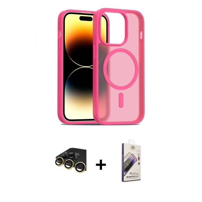 MARSİLYAN™- iPhone 14 Pro Kılıf Siluet Minimal Prime - Siyah Bilvis 3D Mat Cam Ekran Koruyucu + Raze Metal Kamera Lens - GD