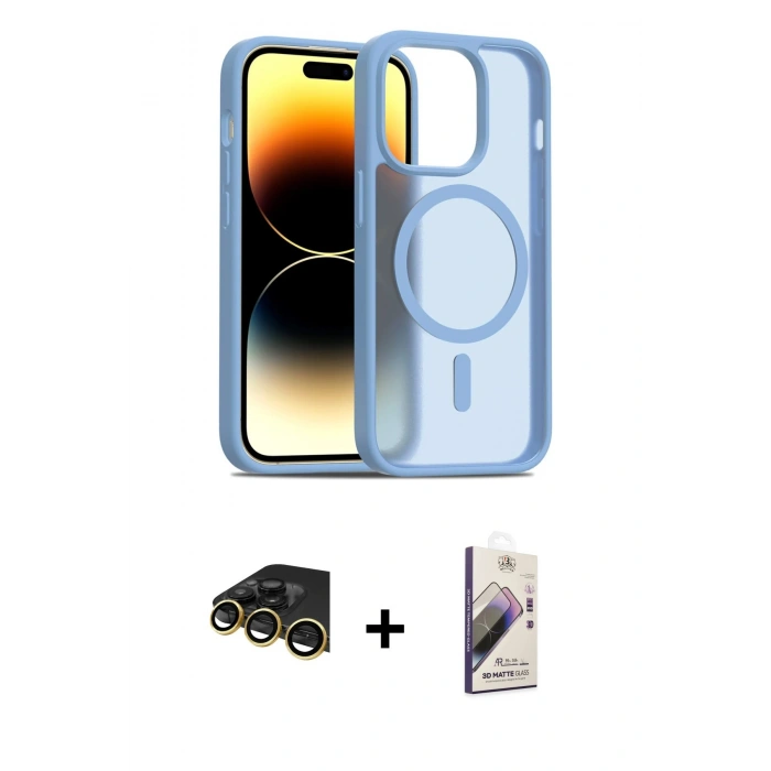 MARSİLYAN™- iPhone 14 Pro Kılıf Siluet Minimal Prime - Siyah Bilvis 3D Mat Cam Ekran Koruyucu + Raze Metal Kamera Lens - GD